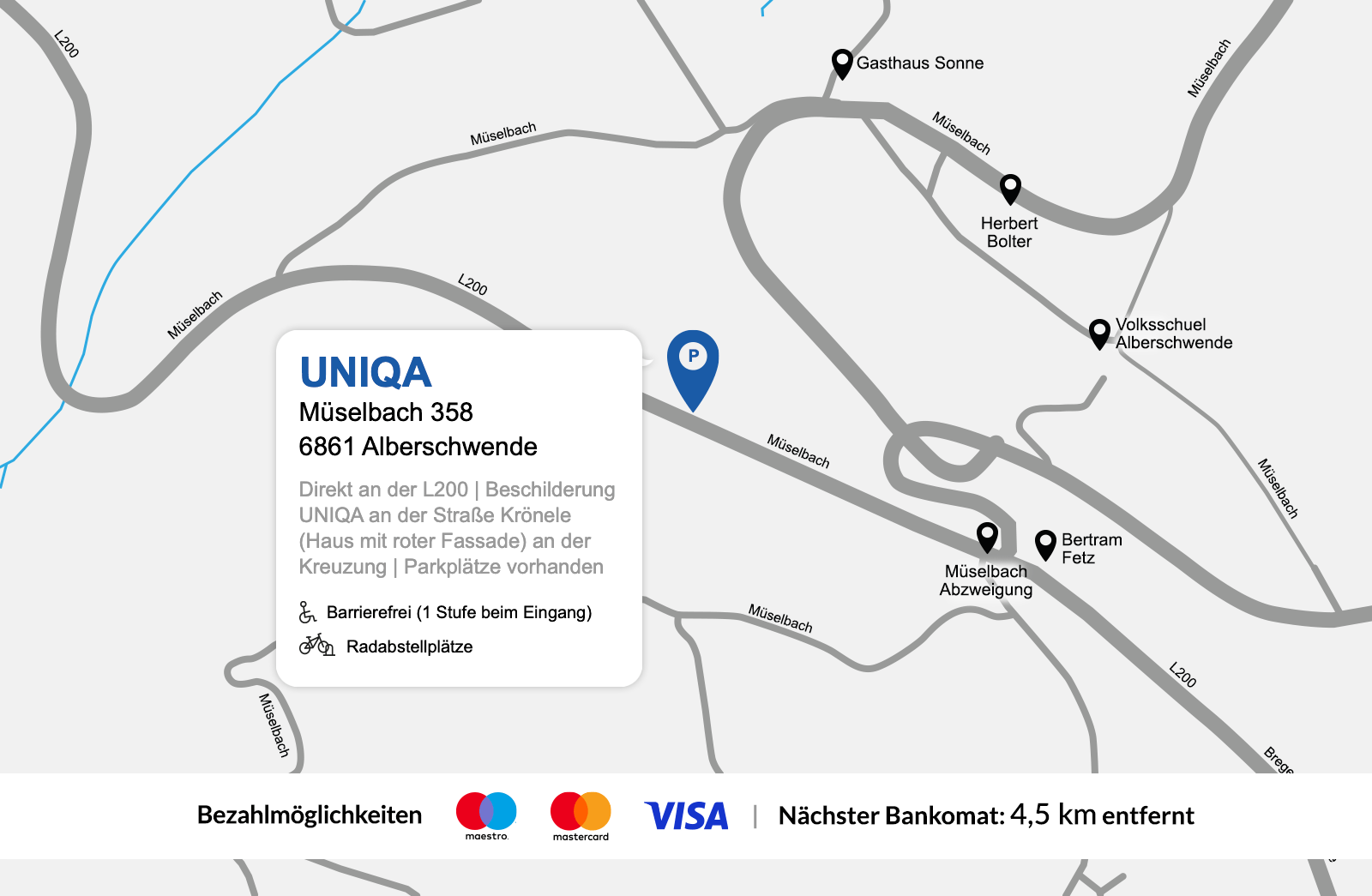 Eine detaillierte gezeichnete Karte der UNIQA Generalagentur Nussbaumer & Sohler